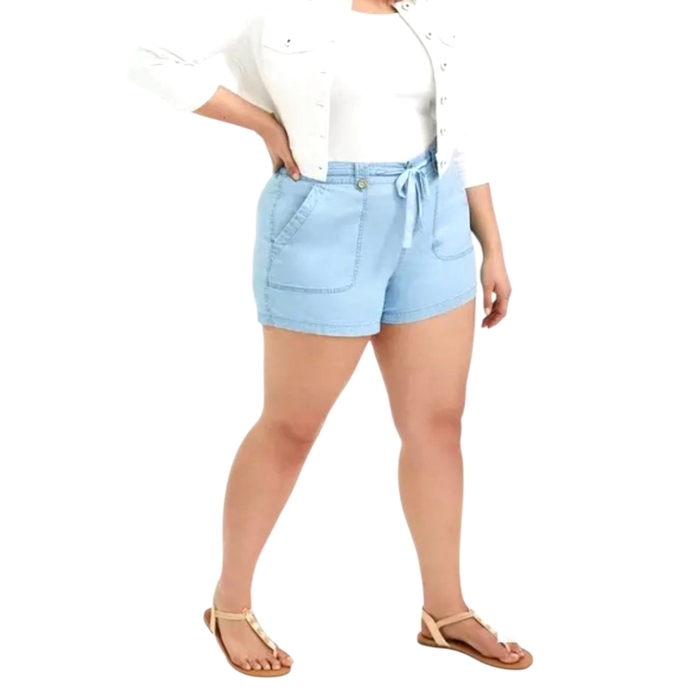 Torrid Chambray Blue Relaxed Fit Draw String Waste Cotton Casual Short Shorts